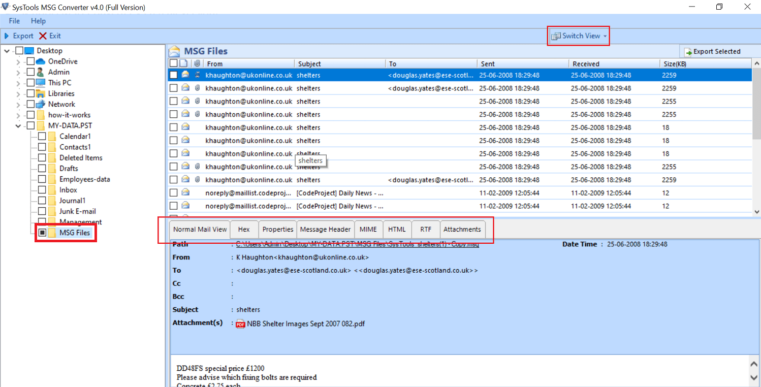 add and preview msg file