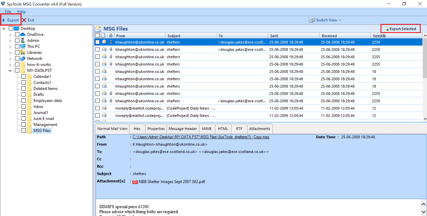 export selected option
