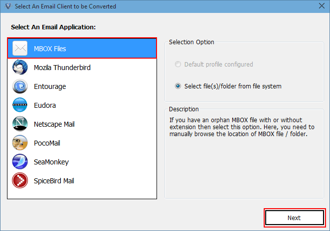 select MBOX file
