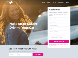 Lyft landing page example