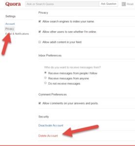 Delete Quora Account